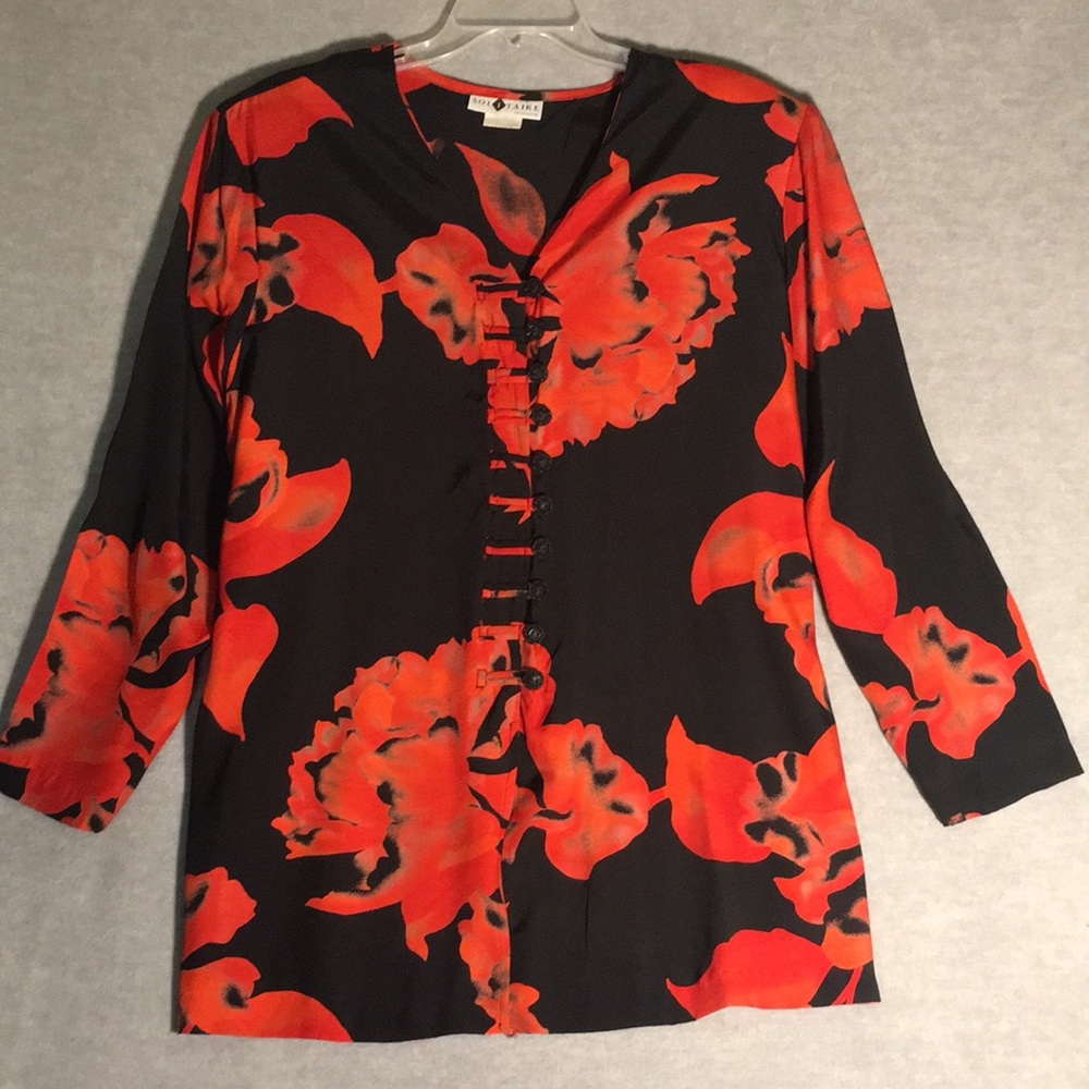 SOLITAIRE Long Line Mandarin Style Oversized Relaxed Fit V Neck Comfy Button Top
